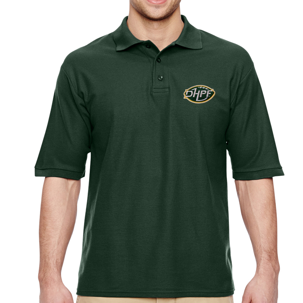 Men's Short Sleeve White Polo with DHPF Embroidered Patch - Die Hard Packer  Fan