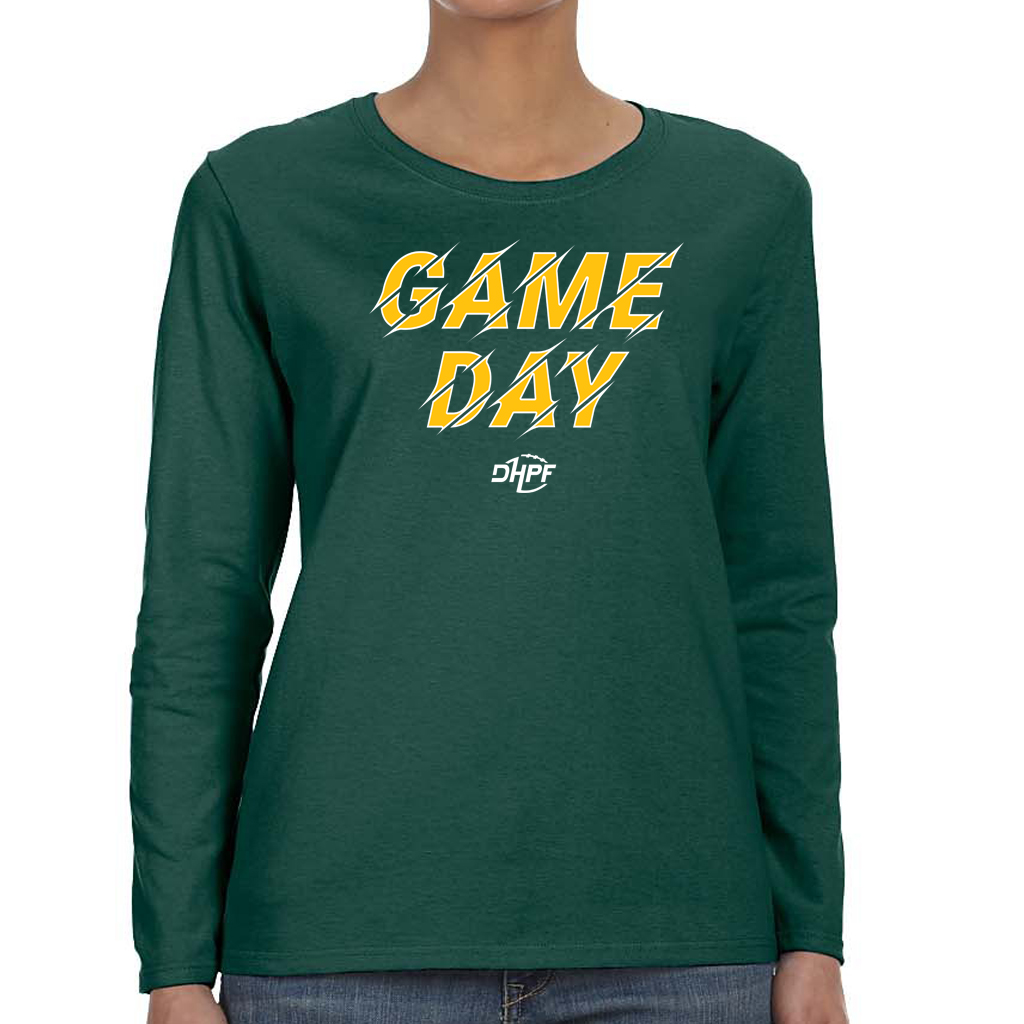 Game Day Women's Green Long Sleeve T-Shirt - Die Hard Packer Fan