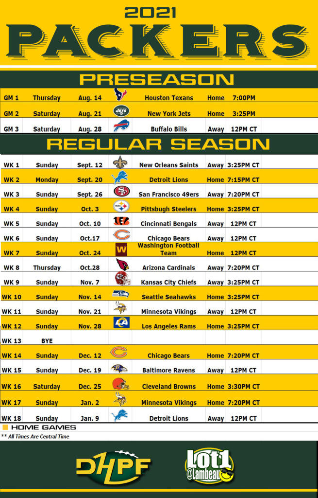 packer schedule for 2016