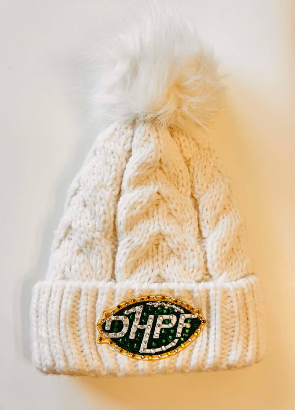 DHPF Women’s Hat w/ Faux Fur Pom with crystal accents