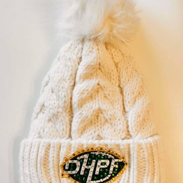 DHPF Women’s Hat w/ Faux Fur Pom with crystal accents